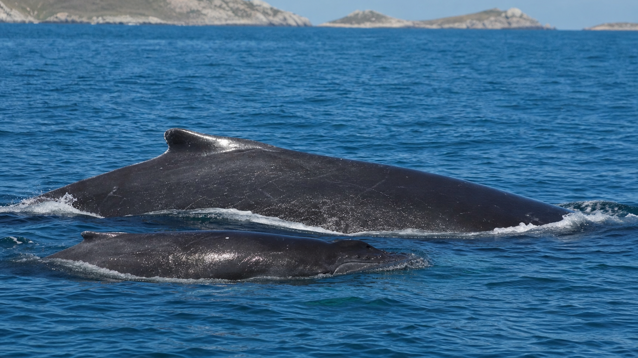 Baleia-jubarte e filhote são avistados em área de conservação de Arraial do Cabo