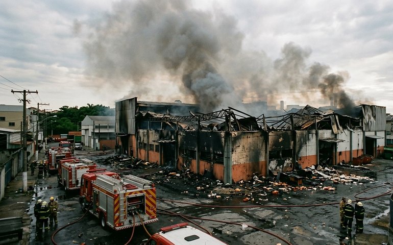 Incêndio atinge fábrica de velas em Mauá