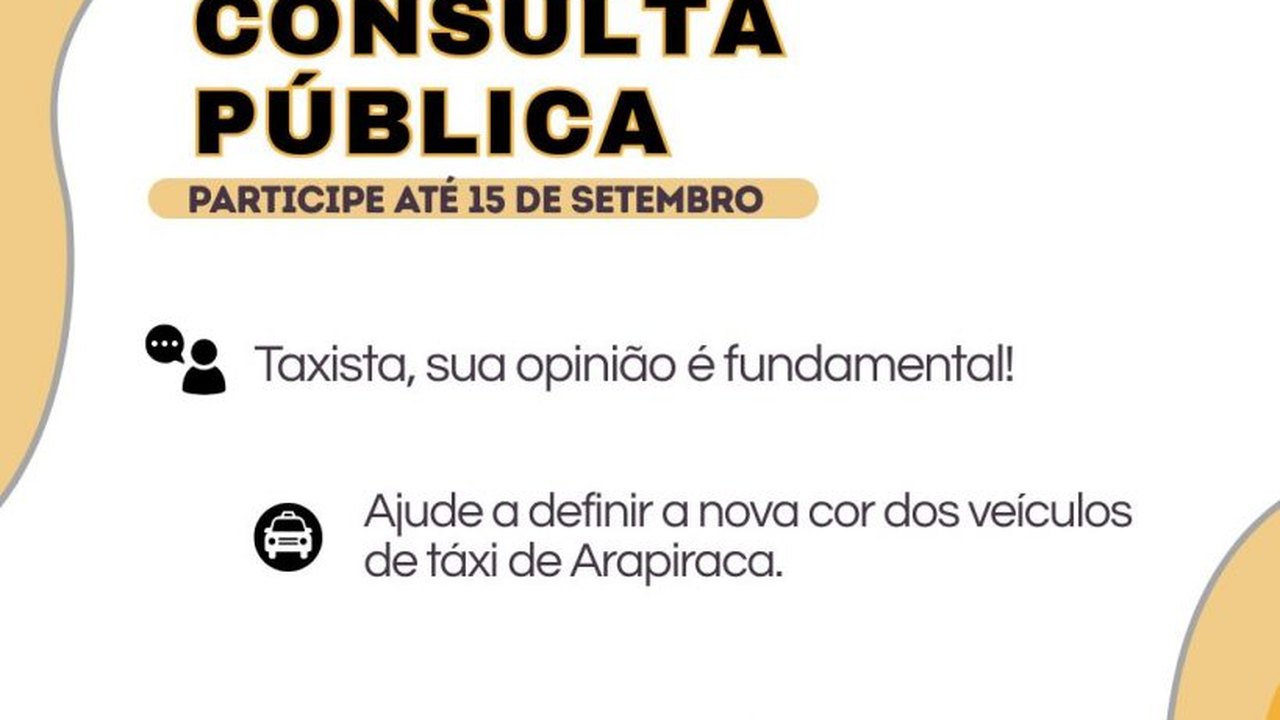 SMTT Arapiraca abre consulta pública para definir nova cor padrão dos táxis