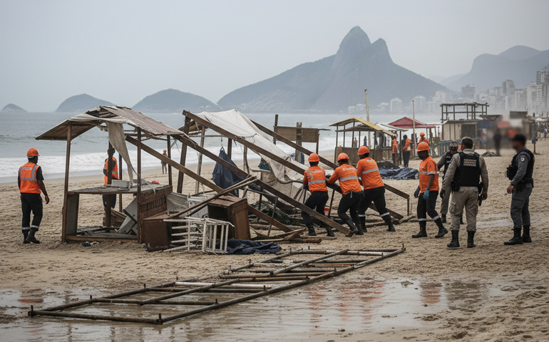 ‘Puxadinhos’ irregulares na praia são desmontados