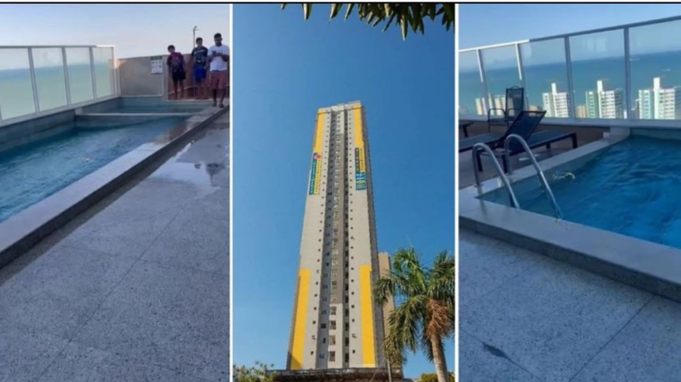 Movimento da piscina no alto de um condomínio em Vila Velha - ES assusta moradores, mas especialistas garantem: é seguro