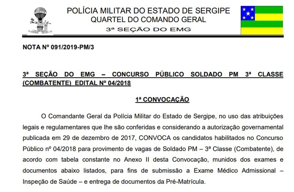 CONVOCAÇÃO SOLDADO PM
