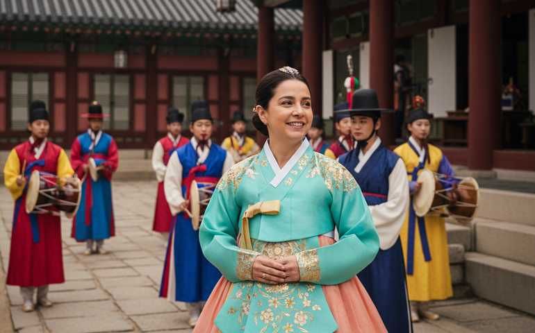 Janja experimenta traje tradicional coreano durante agenda de Lula em Seul