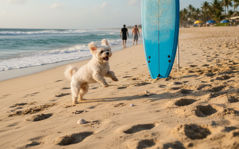 Nasceu pra surfar! Cachorrinha enlouquece ao ver prancha