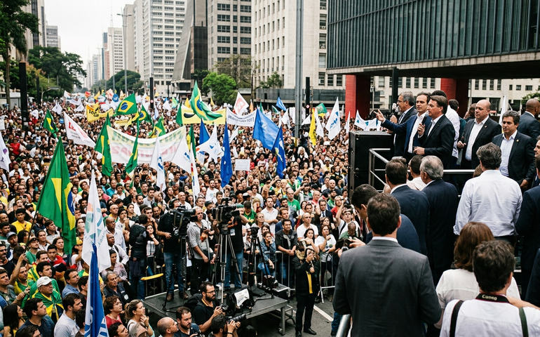 Ato contra governo federal e STF reúne Flávio, Nikolas, Malafaia, Caiado, Zema e representantes da direita na Paulista