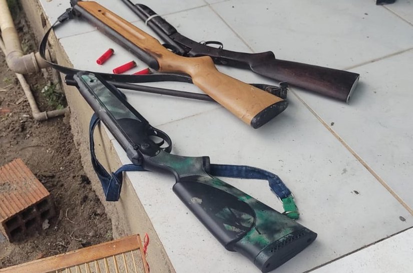 PM apreende armas, resgata 60 pássaros silvestres e interdita abate clandestino em operação