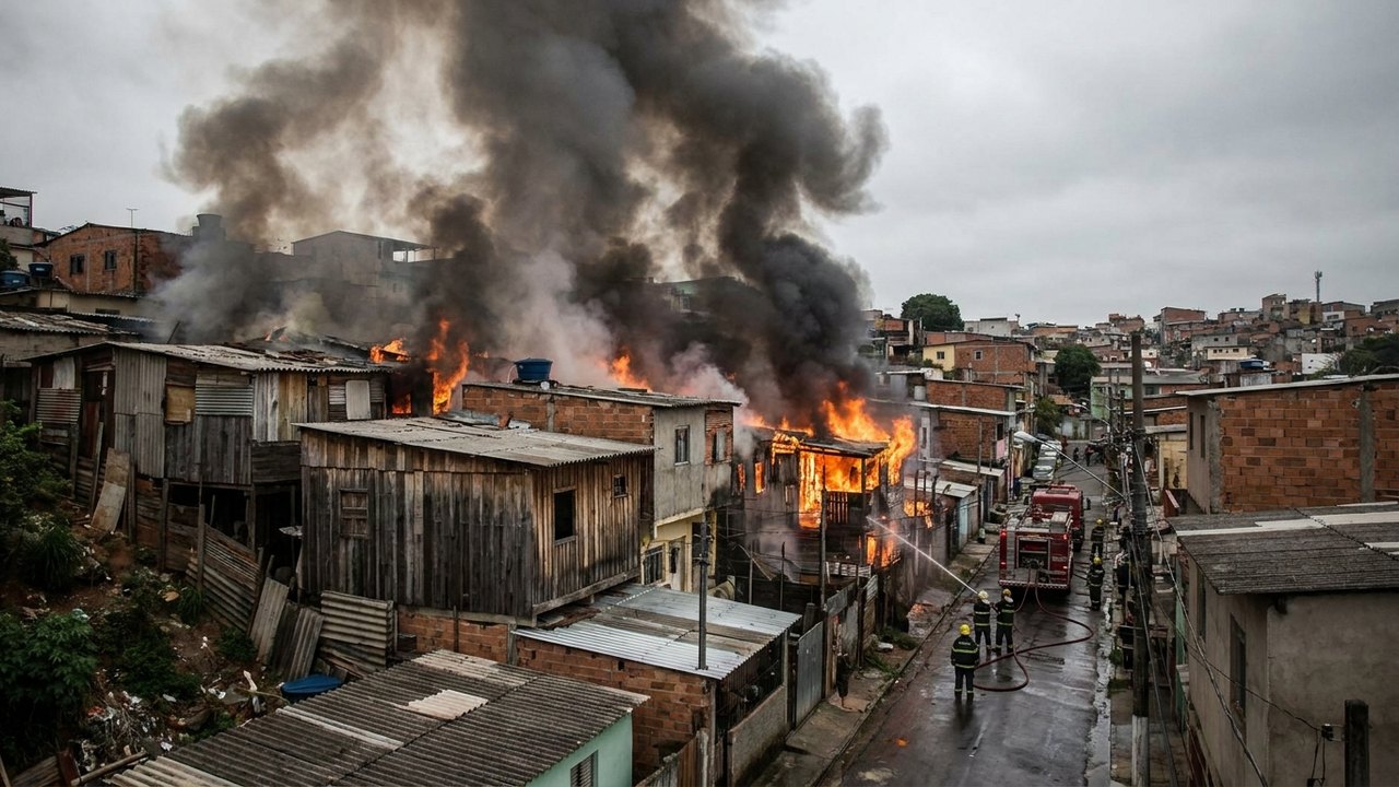 Incêndio destrói moradias em Paraisópolis, na zona sul de São Paulo