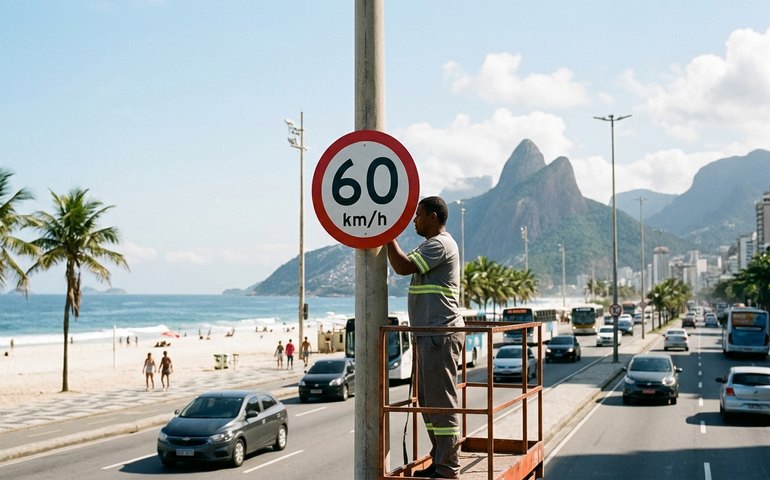 Placas com novo limite de velocidade são instaladas na orla do Rio, que passa a permitir até 60km/h dos carros