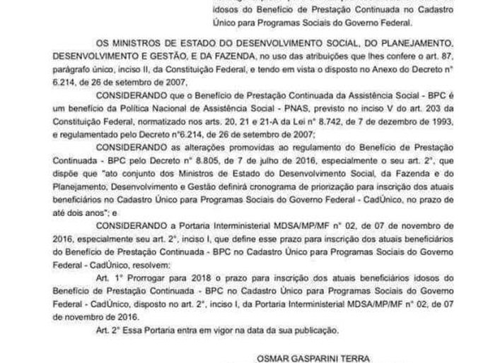 Prazo para cadastro de idosos do BPC foi prorrogado para 2018, em Palmeira