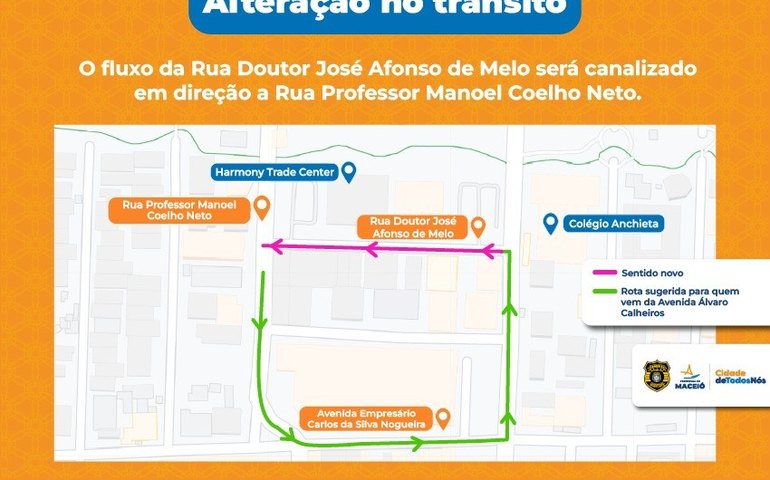 Rua Doutor José Afonso de Melo, na Jatiúca, terá alteração no sentido a partir de sábado (17)