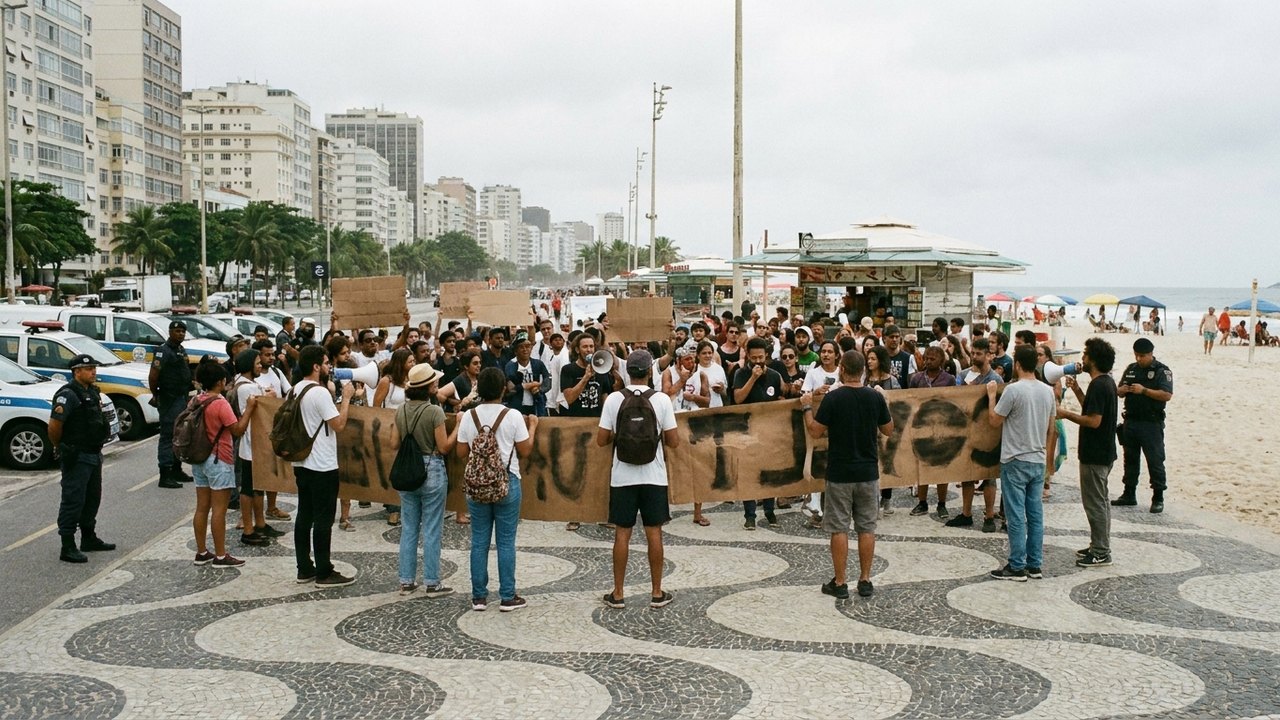 Ambulantes da orla voltam a protestar em Copacabana contra operação Tolerância Zero