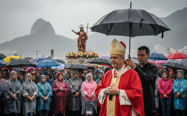 Dom Orani reforça esperança e perseverança na celebração de São Sebastião, mesmo sob chuva no Rio