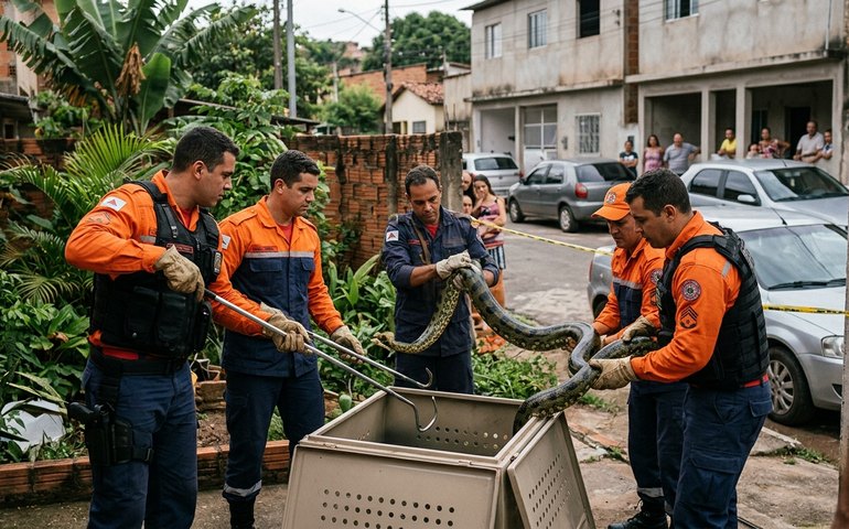 Sucuri de grande porte é resgatada em área residencial de MG