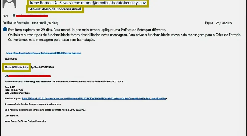 alerta_para_tentativa_de_golpe_em_nome_da_anvisa / Foto: Fonte: Anvisa/Divulgação