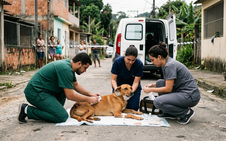 Cachorro caramelo é baleado em Guaratiba e estado de saúde preocupa