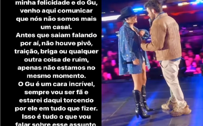 Ana Castela comunica término de namoro com Gustavo Mioto pela segunda vez