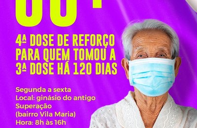 Idosos com mais de 60 anos já podem tomar a 4ª dose da vacina contra a Covid-19 em Palmeira