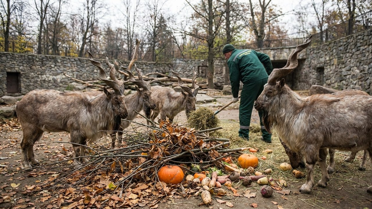 Zoo de Moscou prepara banquete de outono para markhors