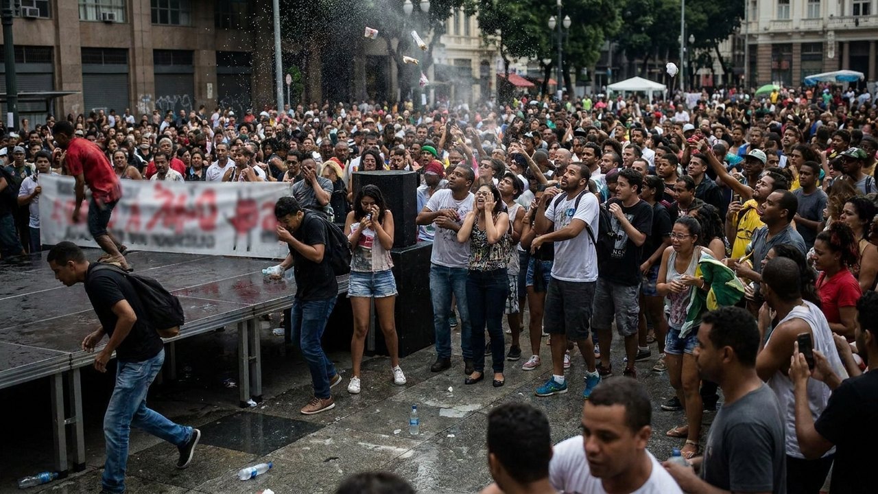 Ato do PT no Centro do Rio é interrompido após lançamento de objetos e água no público