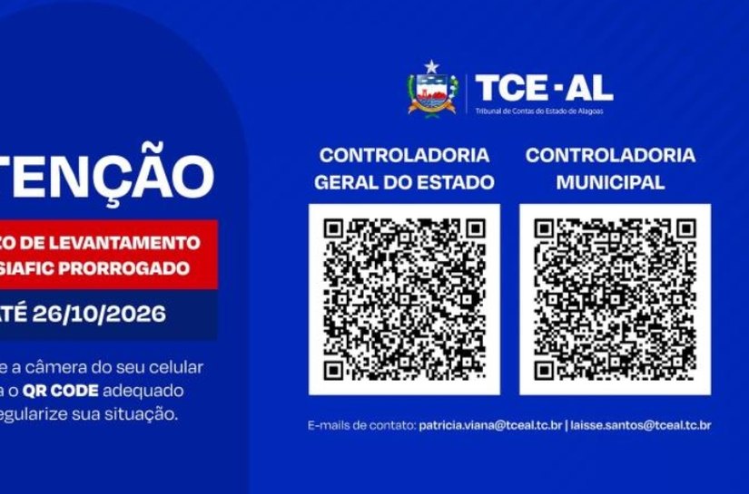 TCE-AL prorroga até 26 de outubro prazo para levantamento sobre implementação do SIAFIC