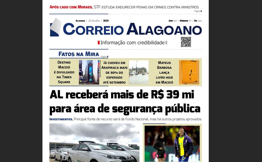 AL receberá mais de R$ 39 mi para área de segurança pública