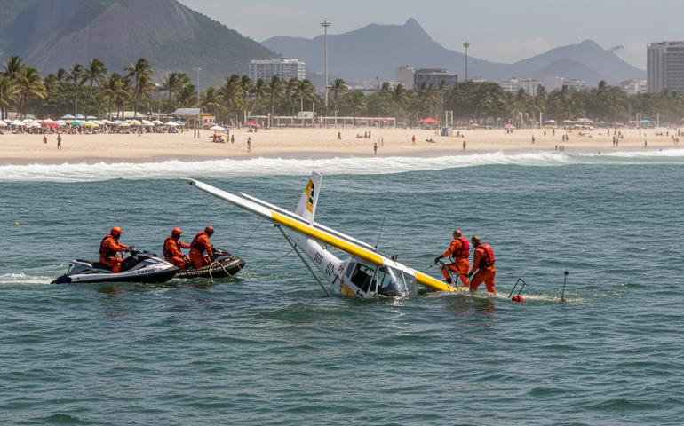 Ultraleve cai no mar de Copacabana, no Rio de Janeiro