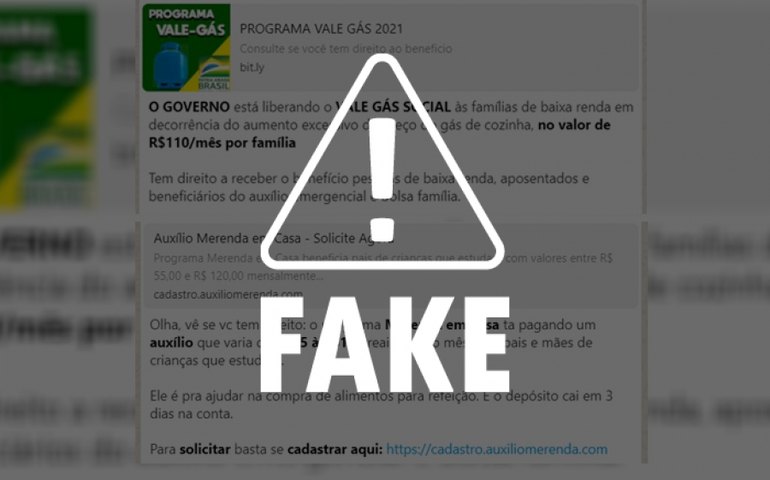 Cadastro para programas “Vale-Gás” e “Merenda em Casa” é falso
