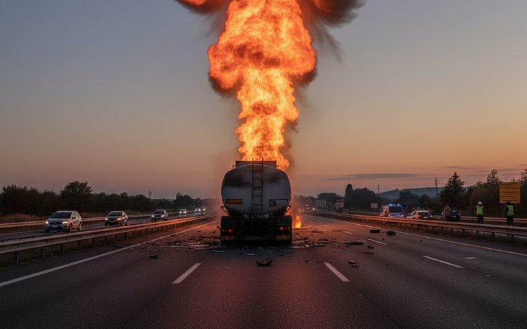 Explosão de caminhão-tanque provoca bola de fogo em rodovia italiana
