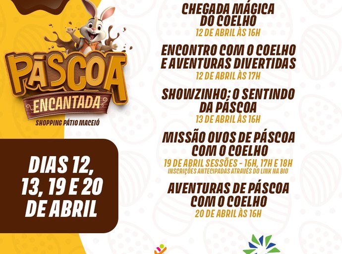 Shopping Pátio Maceió promove Páscoa Encantada com chegada do Coelho e espetáculo teatral