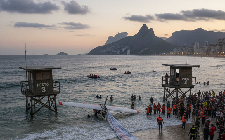 Piloto de ultraleve fazia primeiro voo com faixa de propaganda em Copacabana