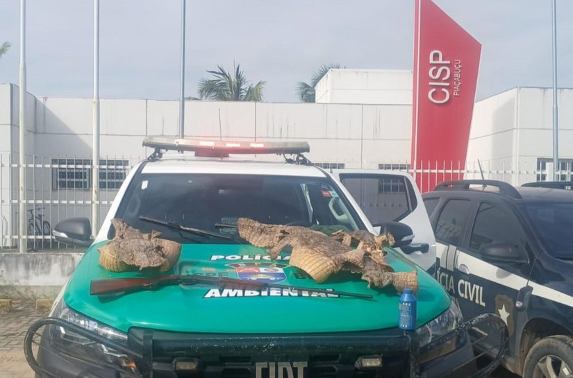 Ação da PM apreende peles de jacarés e arma em Piaçabuçu
