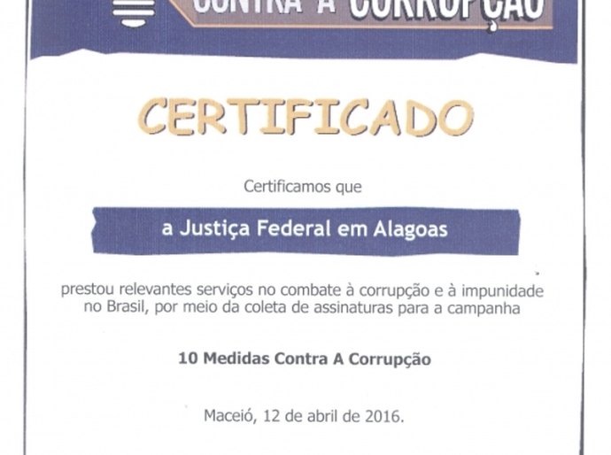 Justiça Federal recebe certificado do MPF/AL por campanha contra corrupção