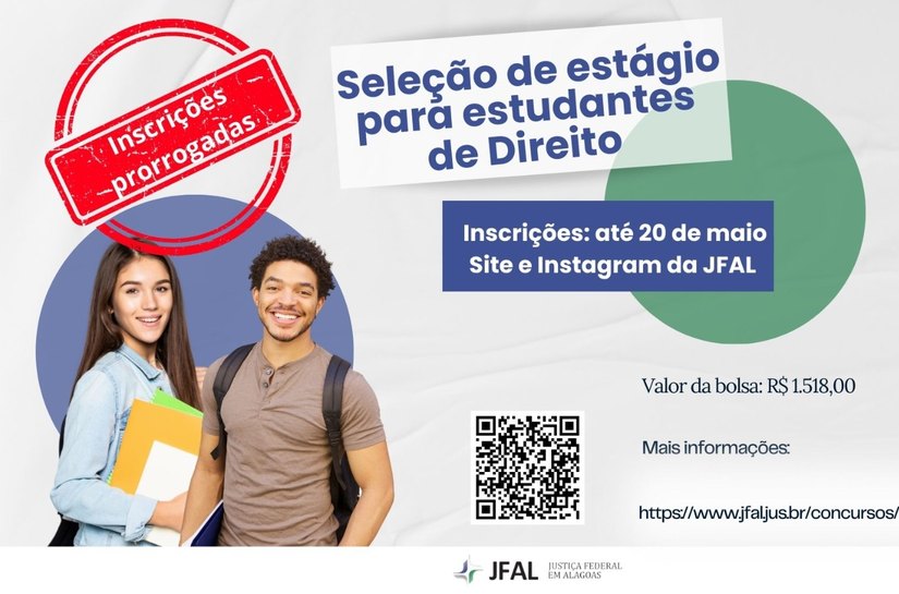 Estágio em Direito na Justiça Federal: inscrições prorrogadas até 20 de maio