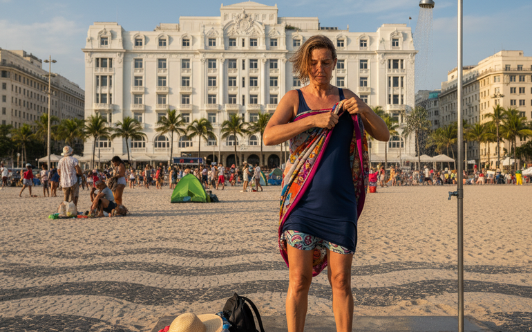 Turista passa 24h na praia e troca de roupa em frente ao Copacabana Palace para aproveitar a virada