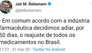 PRINT BOLSONARO MEDICAMENTOS / Foto: Reprodução Twitter