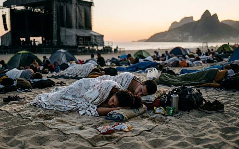 Casal dorme na areia de Copacabana para garantir lugar privilegiado em show de Shakira no Rio