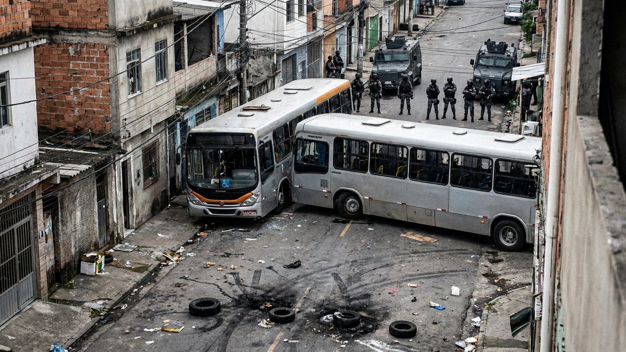 Criminosos interceptam ônibus escolares e bloqueiam Linha Vermelha no Rio