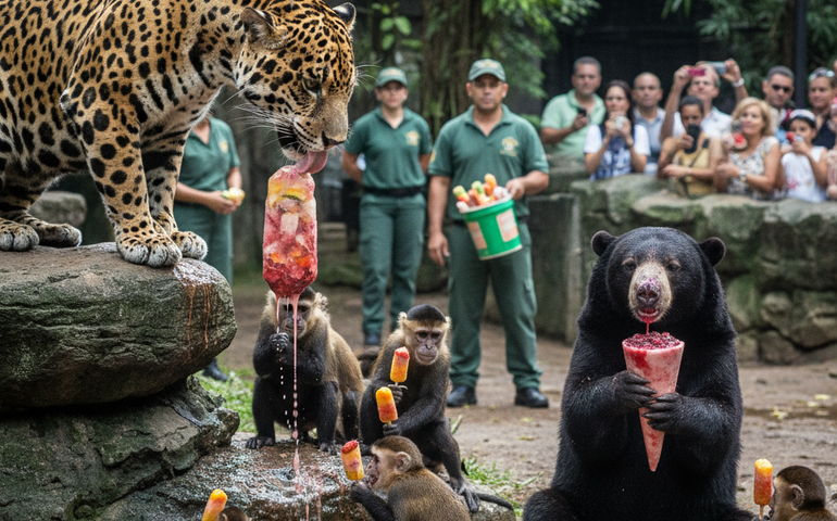 Zoológico do Rio oferece sorvetes especiais a animais para enfrentar calor intenso