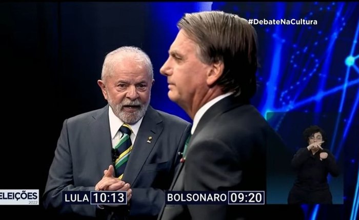 Lula e Bolsonaro durante o debate da Band Lula e Bolsonaro durante o debate da Band