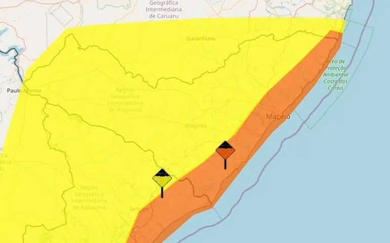 Inmet alerta para chuvas em todos os 102 municípios de Alagoas