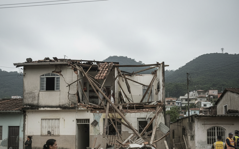 Casa desaba parcialmente no Rio Comprido e moradora escapa por pouco