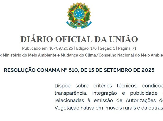 Conama publica resolução sobre a padronização da emissão de Autorizações de Supressão de Vegetação