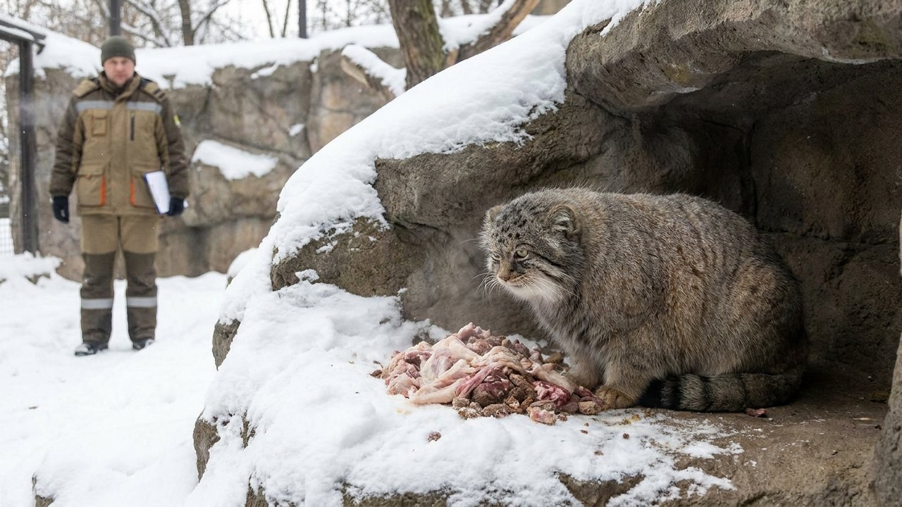 Engorda do gato-de-pallas Timosha para o inverno está a todo vapor