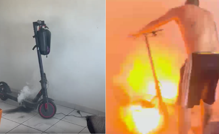 Momento em que patinete elétrico pega fogo e explode dentro de apartamento em Maceió