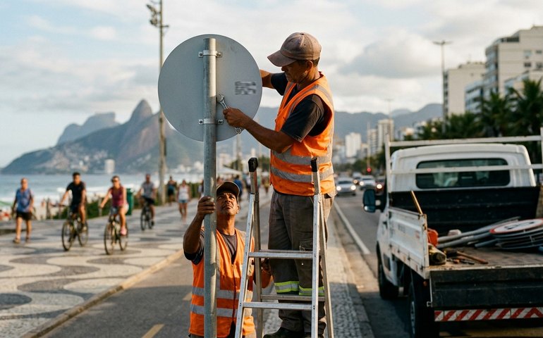 Placas com novo limite de velocidade são instaladas na orla do Rio