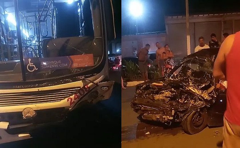 Acidente entre carro e ônibus deixa um homem preso às ferragens em Santa Amélia