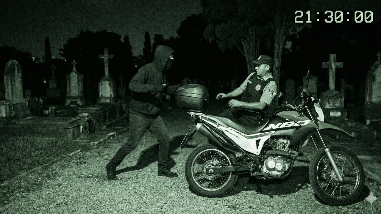 Encapuzado invade cemitério em Delmiro Gouveia e rouba moto de vigilante sob a mira de arma
