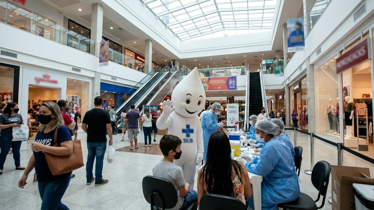 Zé Gotinha participa de campanha de vacinação neste sábado em shopping da Zona Sudoeste da cidade