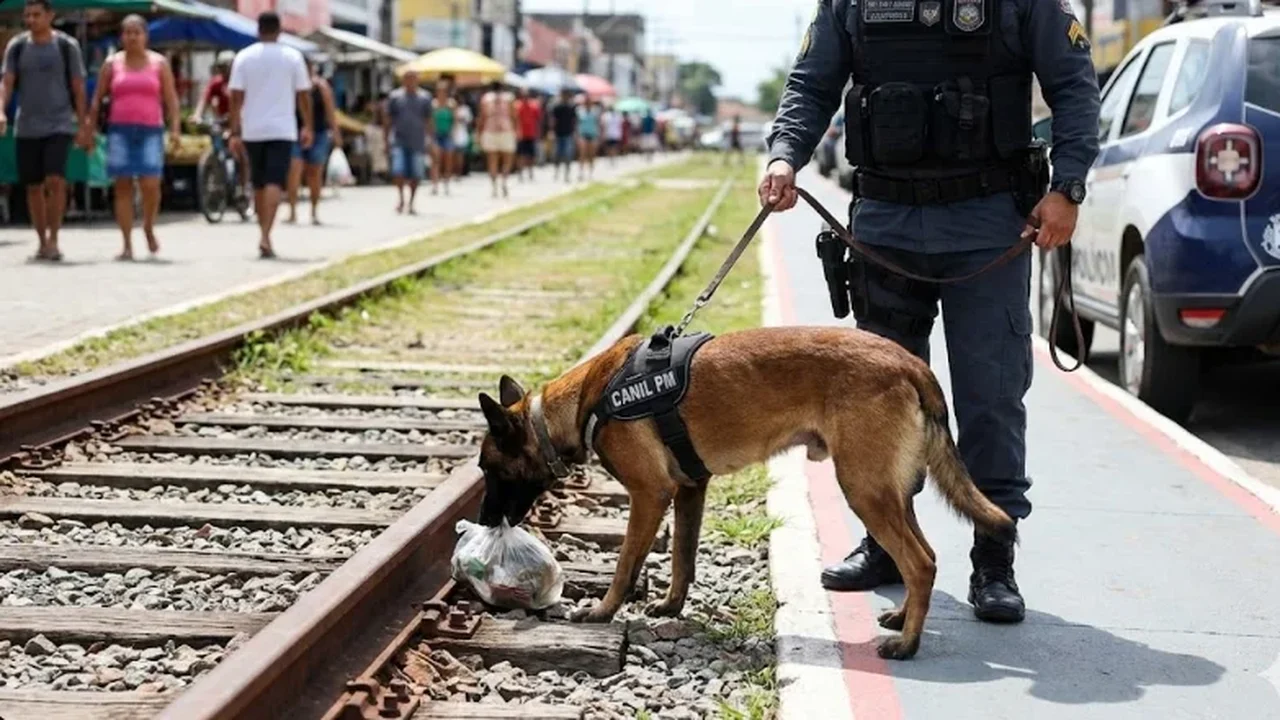 Faro fino: cão da PM encontra crack escondido nos trilhos da Ciclovia do Trabalhador; jovem é preso
