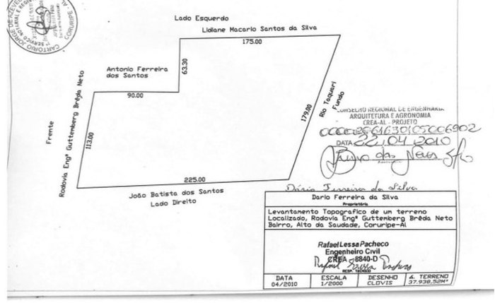 Planta da área adquirida por Dario Ferreira